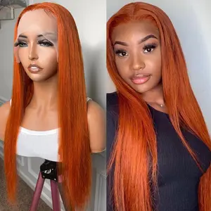 Ginger Synthetic Lace Front Wigs Pre Plucked Wear and Go Wig Long Straight Hair Wig Glueless Orange Ginger Wigs Heat Resistant HD Lace Front Wigs for Black Women
