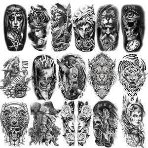 Temporary Tattoos, 16-Sheet Black Tiger Lion Wolf Totem Adult Tattoos Temporary, Fake Tattoos Men