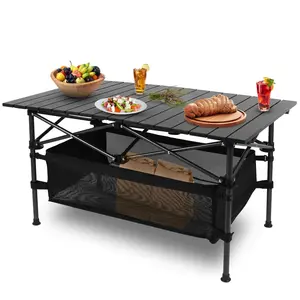 1Pc Stable Folding Camping Table, Portable Aluminum Roll-up Desk with Carrying Bag, Heavy Duty for Outdoor Beach Backyard Use