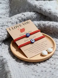 Evil Eye Couple Bracelet Set, Handmade Adjustable Wish Bracelets with Love Cards, Cord, Valentine's Day Gift