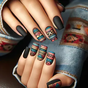 Geometric Pattern Fake Nails with Nail File & Tape & Stick, Removable False Nails for Women Girls Nail Art, Effortless Press on Nails Manicure Set
