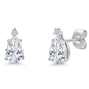 Gem Stone King 14K White Gold White Moissanite Teardrop Stud Earrings for Women | 1.36 Cttw | Gemstone Birthstone | Pear Shape 7X5MM