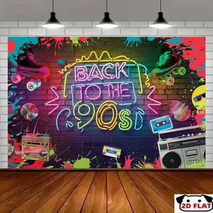 2D Flat Banner 1pc, Vibrant 90s Retro Party Backdrop Banner - Colorful Neon "Back to 90s" Design Skateboards, Game Boys & More - Polyesterfor Home, Room, Party Photo Props, Party Decor, Event Banner, Home