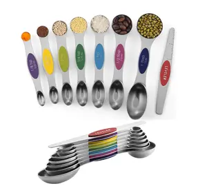 Stainless Steel Magnetic Spoons 7 Set with Leveler for Baking, Stackable Metallic Spice Kitchen Utensils and Gadgets Measure Cups Measuring