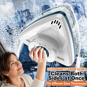 6-Level Magnetic Window Cleaner, Double-Sided Window Washer for Inside & Outside Glass, Adjustable Magnetic Control, Safety Rope, Triangle Glass Cleaning Tool for Home Windows