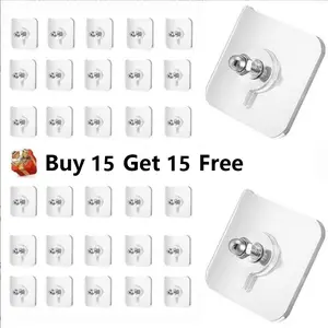 30-Piece ABS Adhesive Screw Sticker Organizers - Buy 15 Get 15 Free, No-Drill No-Nail Strong Adhesive Hooks for Frames, Mounted Picture Hangers for Smooth Surfaces (Not for Wallpaper/Textured Walls)