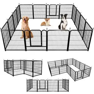 PetCozife Small/Medium Dog Indoor Outdoor Fence, Dog Playpen | 32 Inch, 16 Panels | Heavy Duty Metal Pet Exercise Pen | Indoor Outdoor Fence Panels | Rust-Resistant, Removable, Anti-Skid, Expandable Design, Cat Exercise Enclosure Gate, Garden Patio Fence
