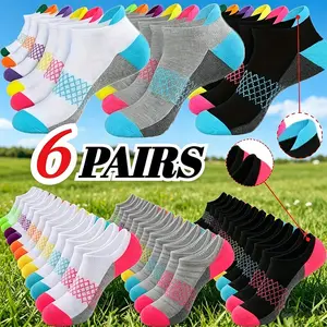 6 Pairs Women's Sports Cushioning Low Cut Anti Slip Running Socks, Suitable for Fitness and Breathable Summer Socks, Suitable for Both Men and Women, Is An Ideal Choice for Leisure Outdoor Activities and Daily Life.