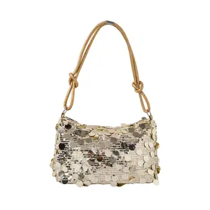 Fashionable Sequined Crossbody Bag With Rope Strap, Crescent Moon Design, Casual Shoulder Bag For Women