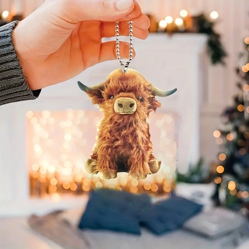 Hanging Ornaments, 1 Piece 2D Planar Acrylic Mini Highland Cow Design Decoration, Hangable Cute Ornament, Home Decorative Pendant, Festivals and Decor