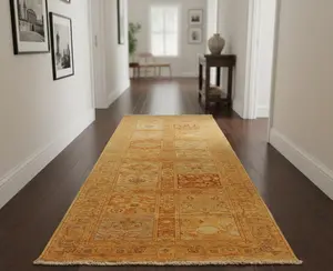 10 ft Traditional Gold Orange Vintage Style Gallery Rug, Extra Long Kitchen Runner