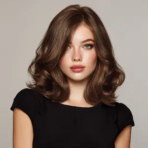 Smilco/12 Inches Brown Wavy Short 0.5*6CM  Small Lace Front Synthetic Wigs Adjustable Cap Premium Material for Daily Wear/SM1673