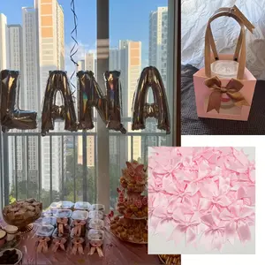 50-Piece Satin Bow Set (3.3"x3.3"), Elegant Hand-Tied Bows for Gift Wrapping, Wedding Decor, DIY Parties & Cake Topper, Cake Decoration