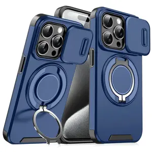 Suitable for 16 15 14 13 12 11 Pro Max 14 15 16Plus Series Heavy Duty Shockproof 360 °   Rotating Metal Magnetic Ring Multi-Functional Stand Protective Phone Case Personalized Creative