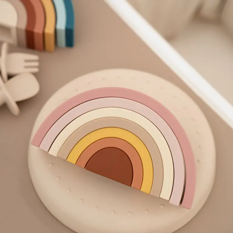 Silicone Rainbow Stacking Toy, 1 Set Creative Building Block Creative Colorful Silicone Stacking Toy, Early Education & Smart Toy for Baby, Rainbow Stacking Blocks