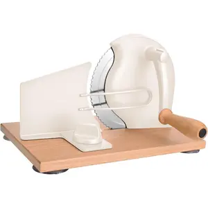 Manual Bread Slicer with Hand Crank, Bread Slicer for Homemade Sourdough, Slicer with Thickness, Stainless & Suction Cups (White)