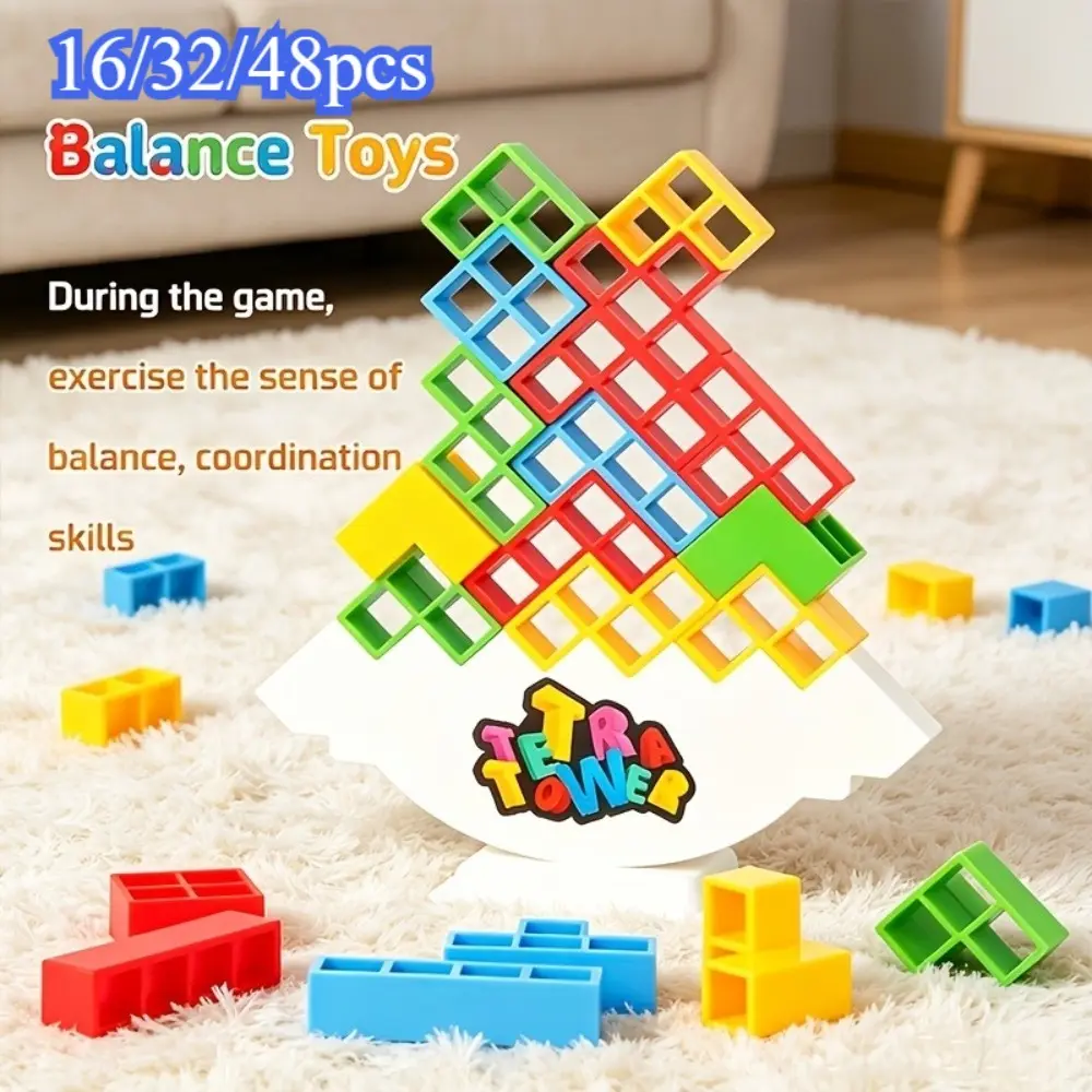 Tetra Tower Balance Stacking Blocks Game, 16/32/48 Pcs Colorful Plastic Balance Toy, Indoor Leisure Desktop Puzzle Game, Family Interactive Stacking Toy for Outdoor Picnic Travel Party
