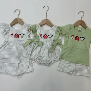 Matching Adorable Alert! Green Chicken Farm Print Outfit for Boys and Girls Kid Clothes  cute clothes set