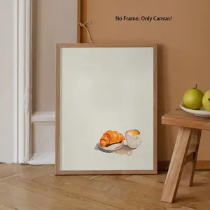 1pc Canvas Print Painting Minimalist Croissant & Coffee Design Food Poster Thanksgiving Wall Art Decor for Kitchen Bedroom Office Home