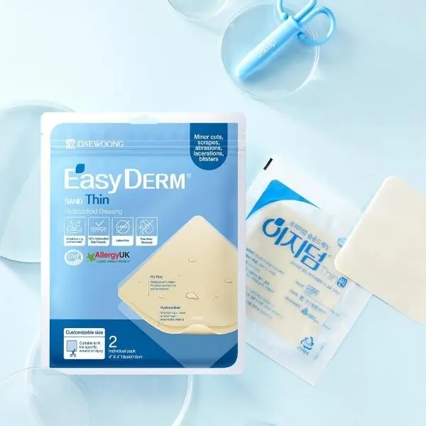 EasyDerm Hydrocolloid Large Wound Dressing Bandage, 4"x4" 2-Pack with Mini Scissors, Thin Waterproof Latex-Free Patch for Burns & Wound Healing First Aid Kit Aid, Healthcare
