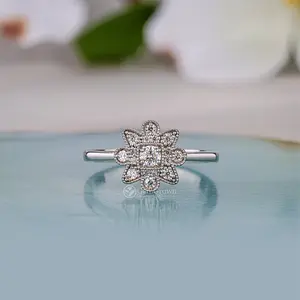 Low Profile Flower Shape Moissanite Engagement Ring