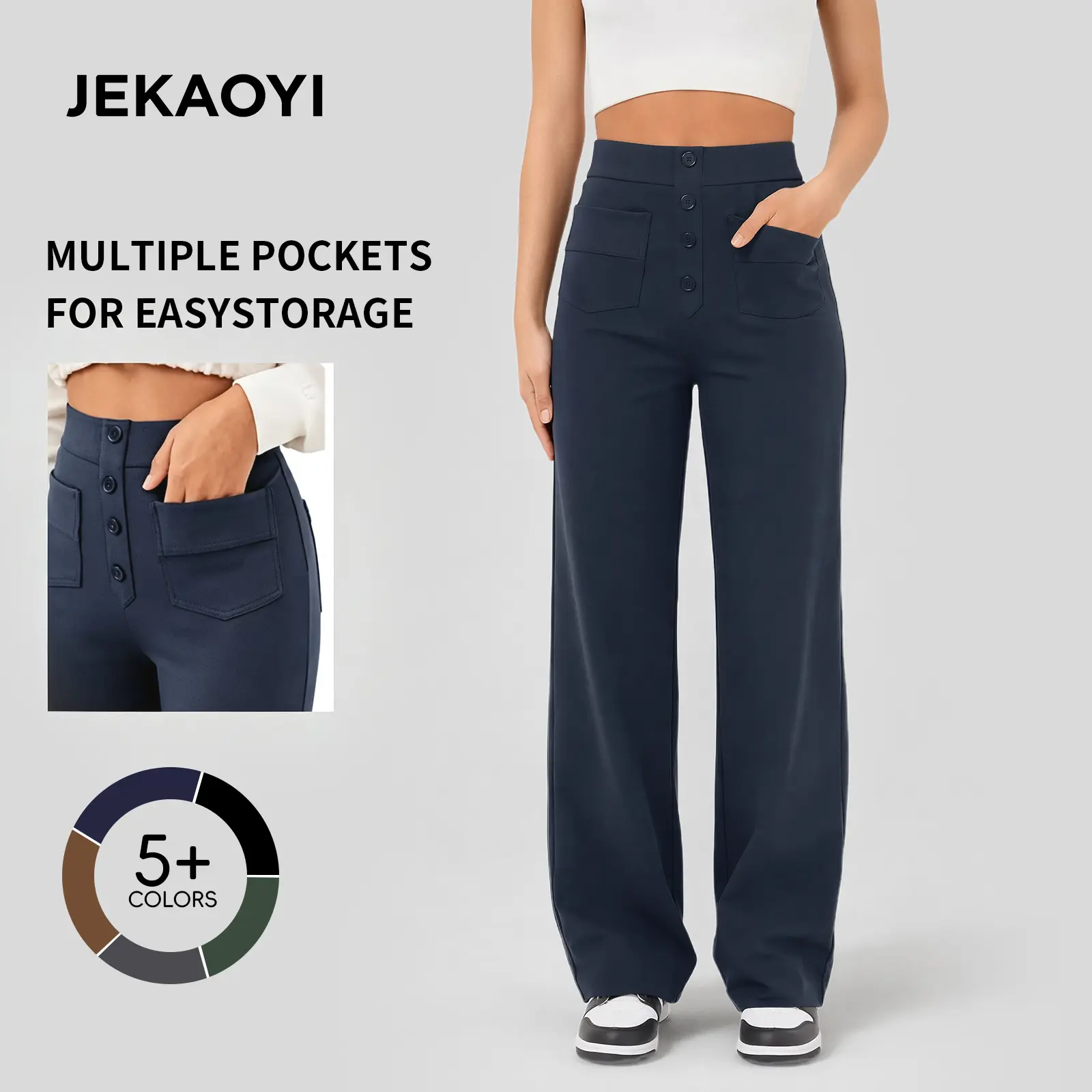 JEKAOYI 2026 Fall New Basic Women's High-Rise Straight-Leg Pants with Pockets, Stylish Casual Trousers for Everyday Wear,clothes for back to school,first day of school outfits