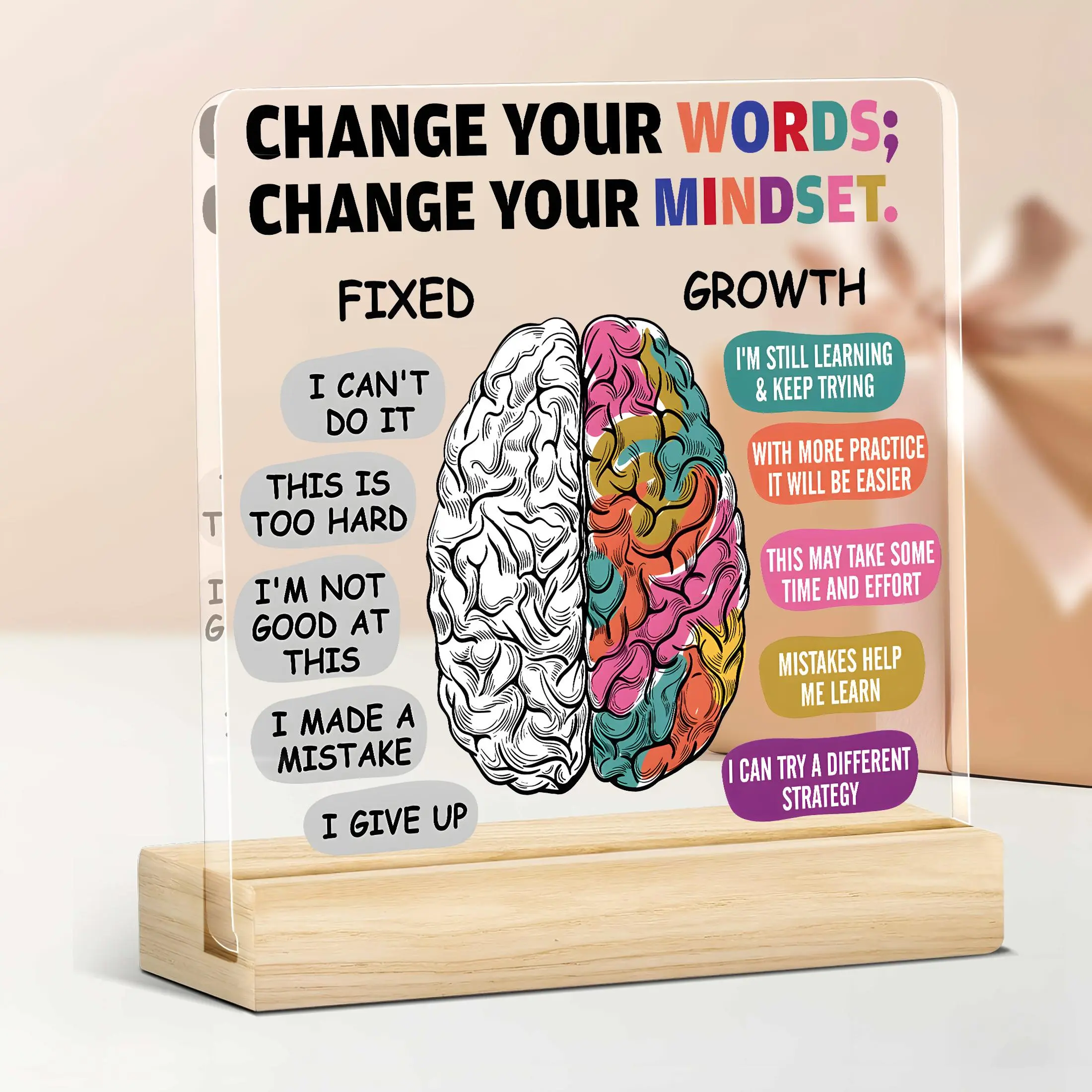 Motivational Acrylic Desk Plaque, Growth Mindset Office Home Decor Products, Positive Gift & Keepsake for Friends Or Therapists, Signs, Desk Signs Ornament, Home Decoration