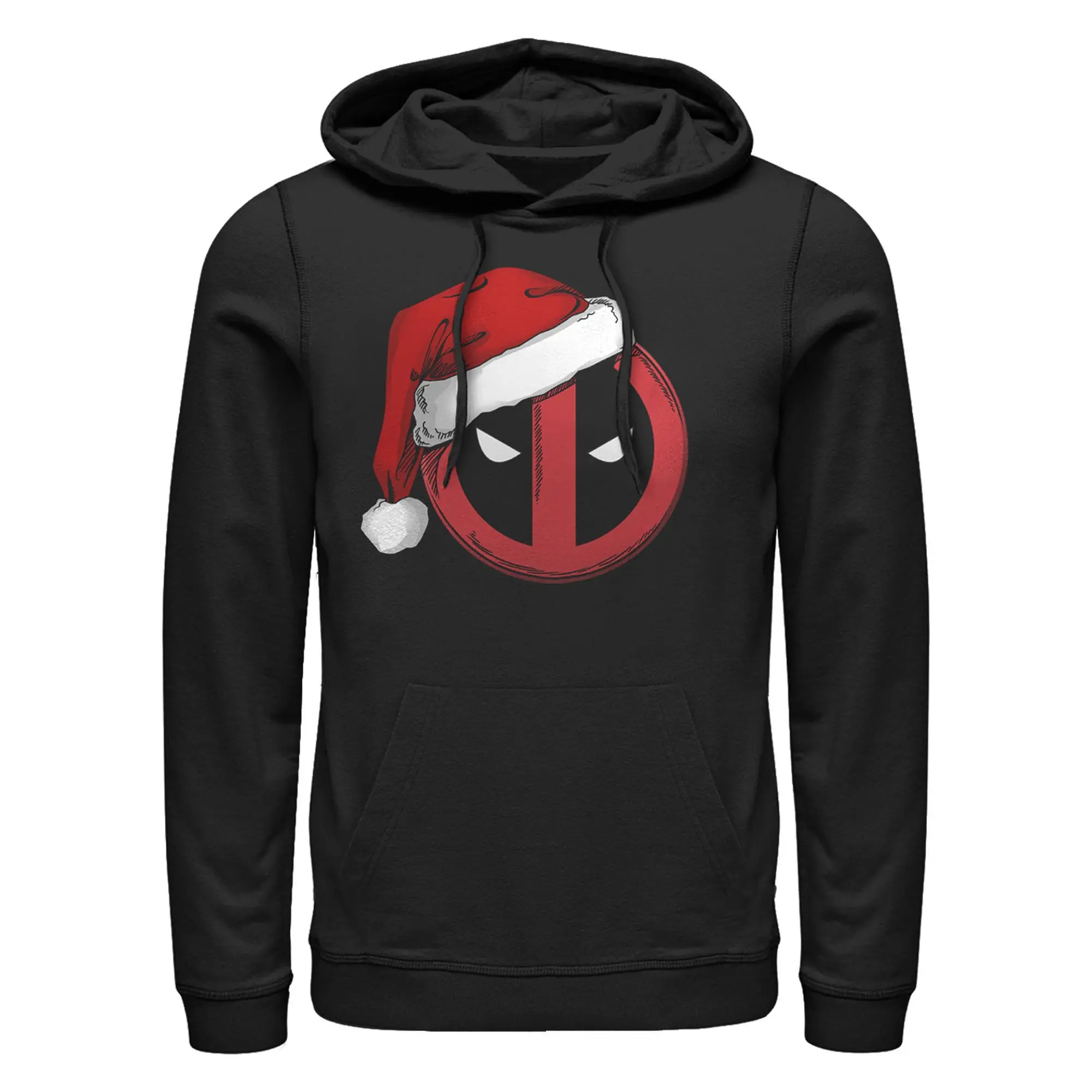 Men's Marvel Christmas Deadpool Logo Santa Hat Pull Over Hoodie