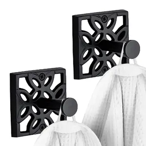Autumn Alley Jamie Line 2-Piece Decorative Wall Hooks - Matte Black Cast Aluminum Robe Hooks with Geometric Design for Industrial Modern Farmhouse Decor