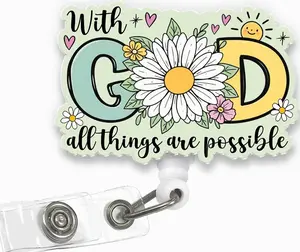 With God All Things Are Possible Badge Reel, Inspirational Christian Nurse Retractable Acrylic ID Holder QYL