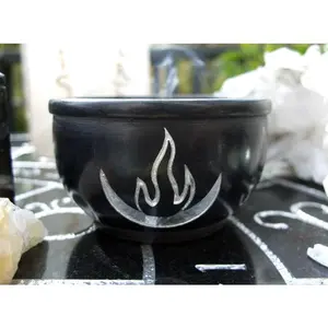 Strega Spirit Flame Bowl - Engraved in silver leaf Symbol of Aradia offering dish