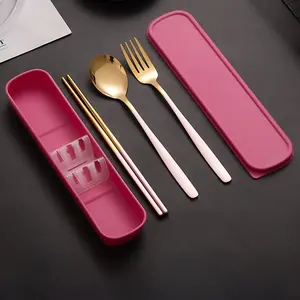 Stainless steel Korean-style portable three-piece spoon, fork and chopsticks outdoor travel storage box set
