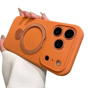 360-Degree Rotating Stand for IP 17Promax Liquid Silicone Phone Case Full Coverage Skin-Like Feel Magnetic Attraction Anti-Drop Protection for IP 16promax 15 14 13 Models