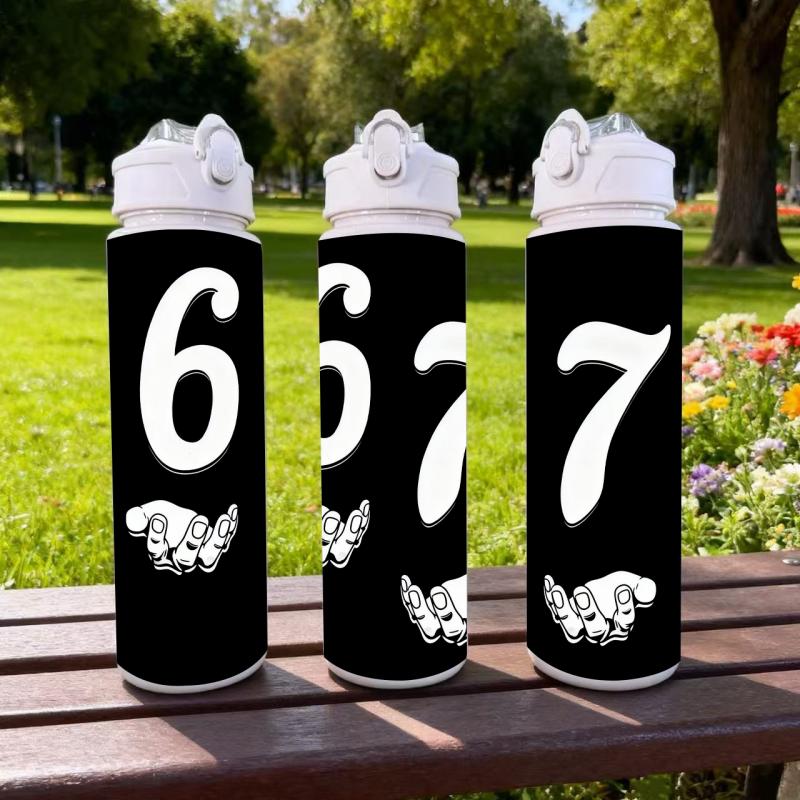 3D Printed Number 67 Pattern Lightweight Leak Proof Travel Drink Bottle,Reusable. Suitable for Office,Gym,Outdoor Sports, Yoga,