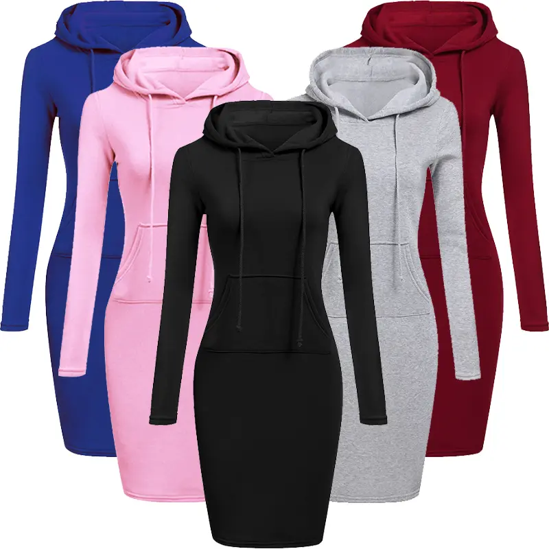 Women's casual hooded sweatshirt & dress – long sleeve, minimalist, and cozy. Perfect autumn outfit in various colors. Stylish and comfortable.