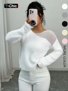 Women's Solid Color Minimalist Fitted Knitting Fabric Sweater Pullover, Casual Long Sleeve Jumper for Fall & Winter, Comfortable Women's Lady Chic Knitwear for Daily & Party Wear, Womenswear