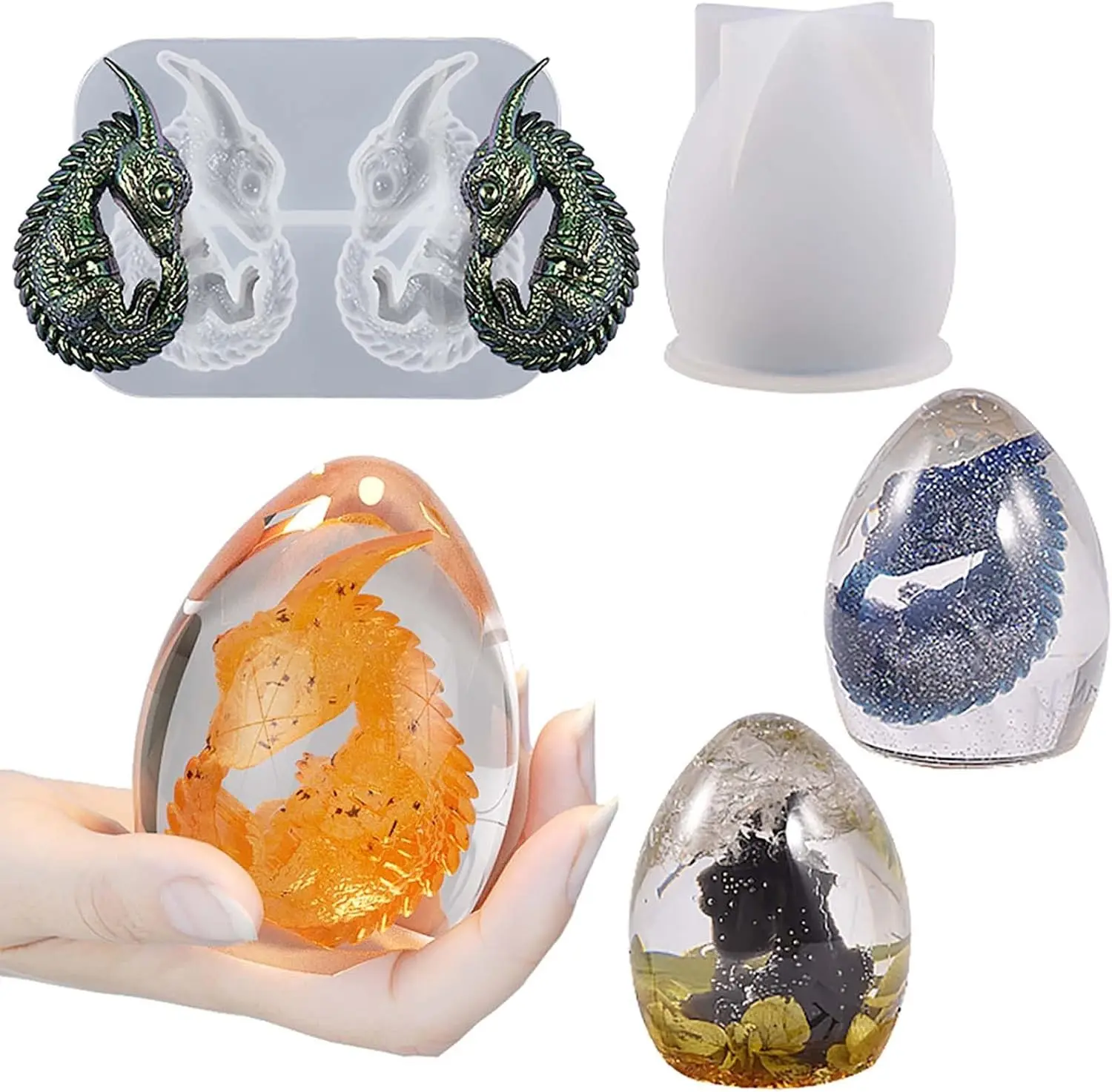 2 Pack Dragon Egg Mold - Dinosaur Silicone Mold for Resin, Candle, Easter Egg, Animal, Cartoon, Candles
