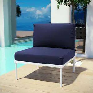 Modway Harmony Armless Outdoor Patio Aluminum Chair in White Navy