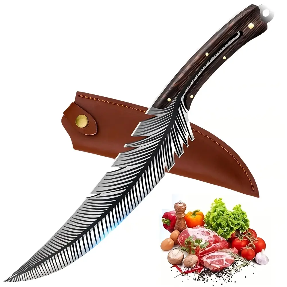 Mooues Feather Knife Professional Viking Meat Cleaver Butcher Boning Knife for Kitchen Camping Chef Knives Gifts for Men Women