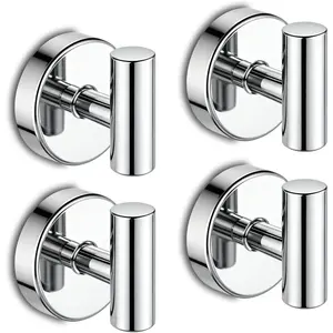 Suction Cup Hooks for Shower, Kitchen, Bathroom, Mirror, Wall, Door, Tile, Glass, Window No  - Removable Towel Holder for  Loofah, Robe, Coat, Heavy Duty Hook Chrome (4-Pack)