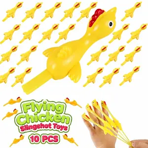 10-Pcs Slingshot Sticky Rubber Chicken Finger Toys, Easter Egg Fillers & Basket Stuffers, Novelty Gag Fidget Toys for Kids, Classroom Party Favors