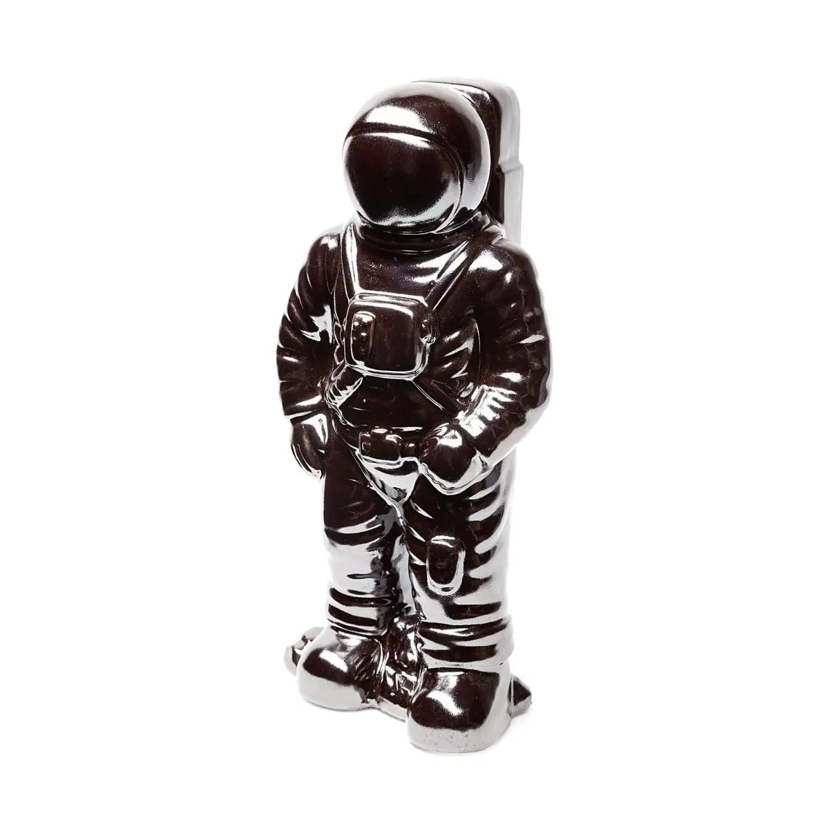 360 Stand Silverplated Astronaut Sculpture - Shiny Metal-Ceramic Whimsical Statue with Brown Tint, Living Room Decor, Home Ornament (Model 392438), Ceramic Statues, Collectible Statues