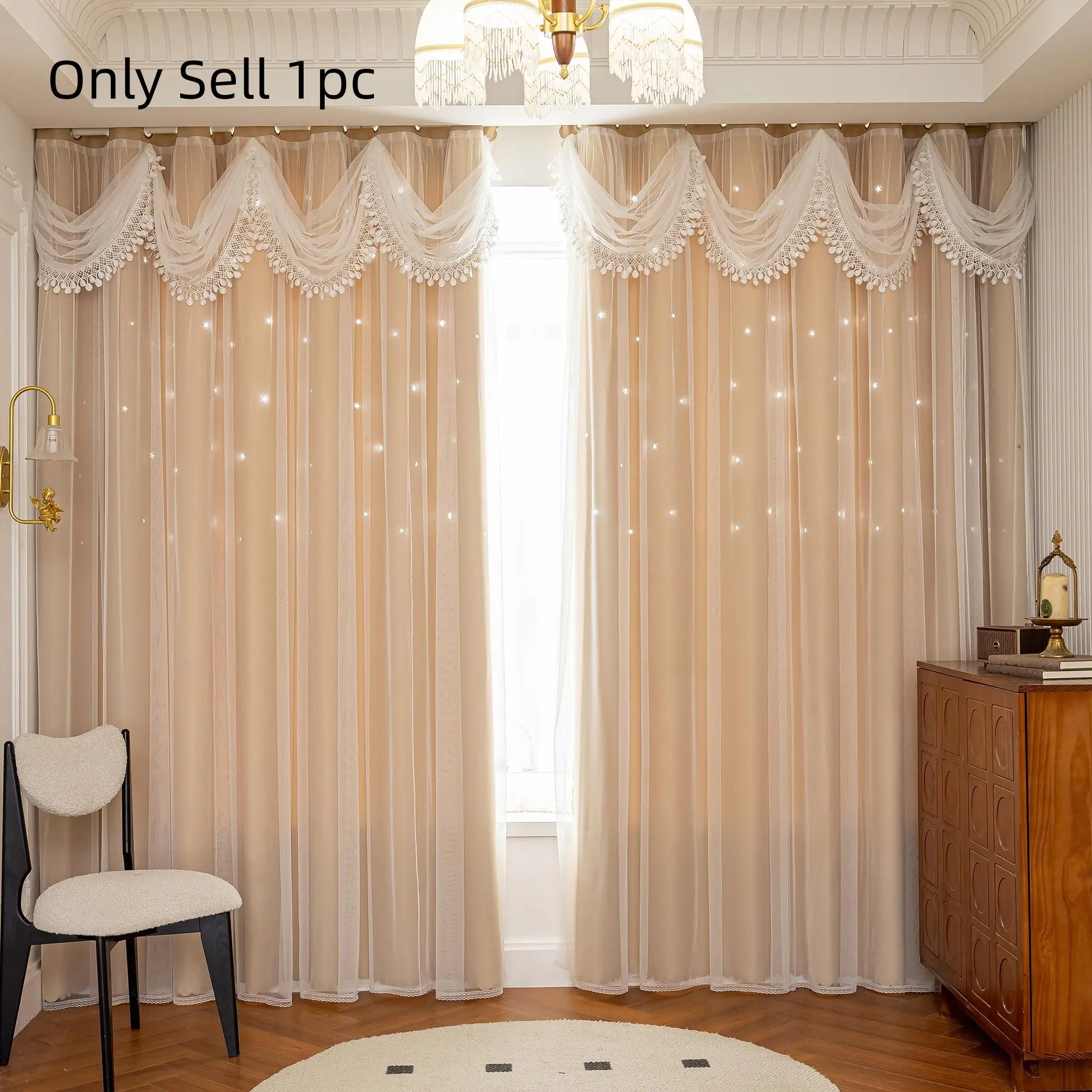 1pc Elegant Luxury Blackout with Star Holes Design Window Curtain, Insulating UV Protection, Natural Light Suitable for Living Room & Bedroom, Thermal Insulated Curtain, Blackout Curtains, Window Drapes