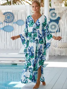 Women's All Over Leaf Print Cover Up Dress, Casual Swimwear for Beach Holiday Vacation, Ladies Clothes for All Seasons