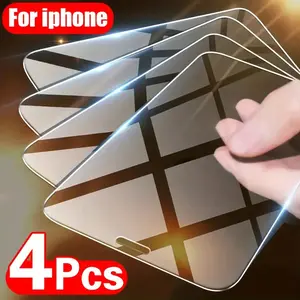 4-piece set of iPhone 16 15 14 13 12 11 Pro Max reinforced glass screen protector with full coverage 9H high-definition film glass suitable for Apple iPhone X XR XS Max 12 13 Mini