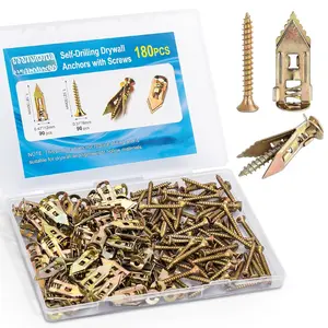 180 count Self-Drilling Drywall Anchors KIT - 90 Metal Winged Zinc Plated Drywall Anchors and 90 Screws for Sheetrock, Gypsum Board, Hollow Walls - No Drill Needed