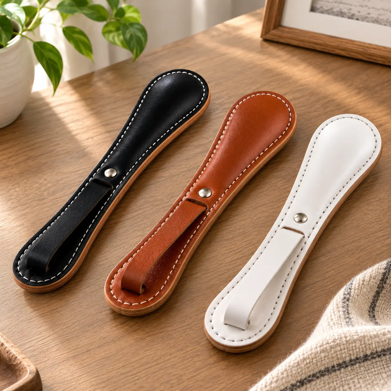 Handmade Cowhide Leather Hand Paddle - Solid Leathercraft Accessory for Men, Everyday Carry, Home Display with Smooth Handle