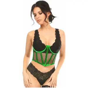 Lavish Green Holo & Fishnet Underwire Waist Cincher Corset