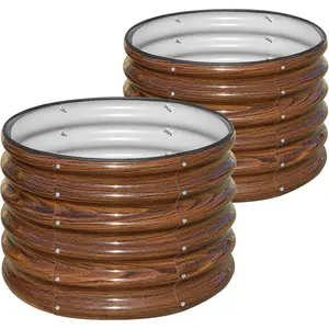 Elevated Garden Bed, 2 Pieces 2*2*1.5 Feet Round Galvanized Outdoor Flower Pots, 17inch High Deep Metal Garden Bed Set for Planting Vegetables, Fruits, Flowers, Brown