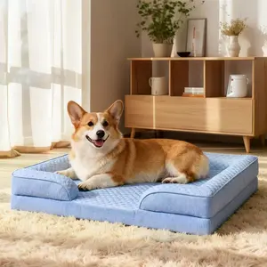LFC PETS Cooling Orthopedic Bolster Dog Bed for Summer, Breathable Cooling Fabric, Egg Crate Foam Support, Washable Removable Cover, Comfortable Pet Bed for Dogs